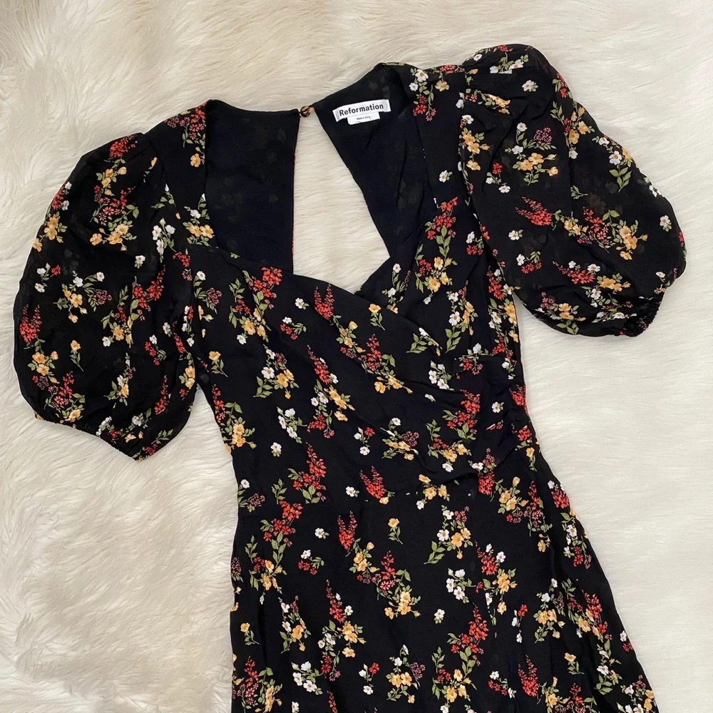 Reformation Black Floral Midi Dress - Picture 2 of 9